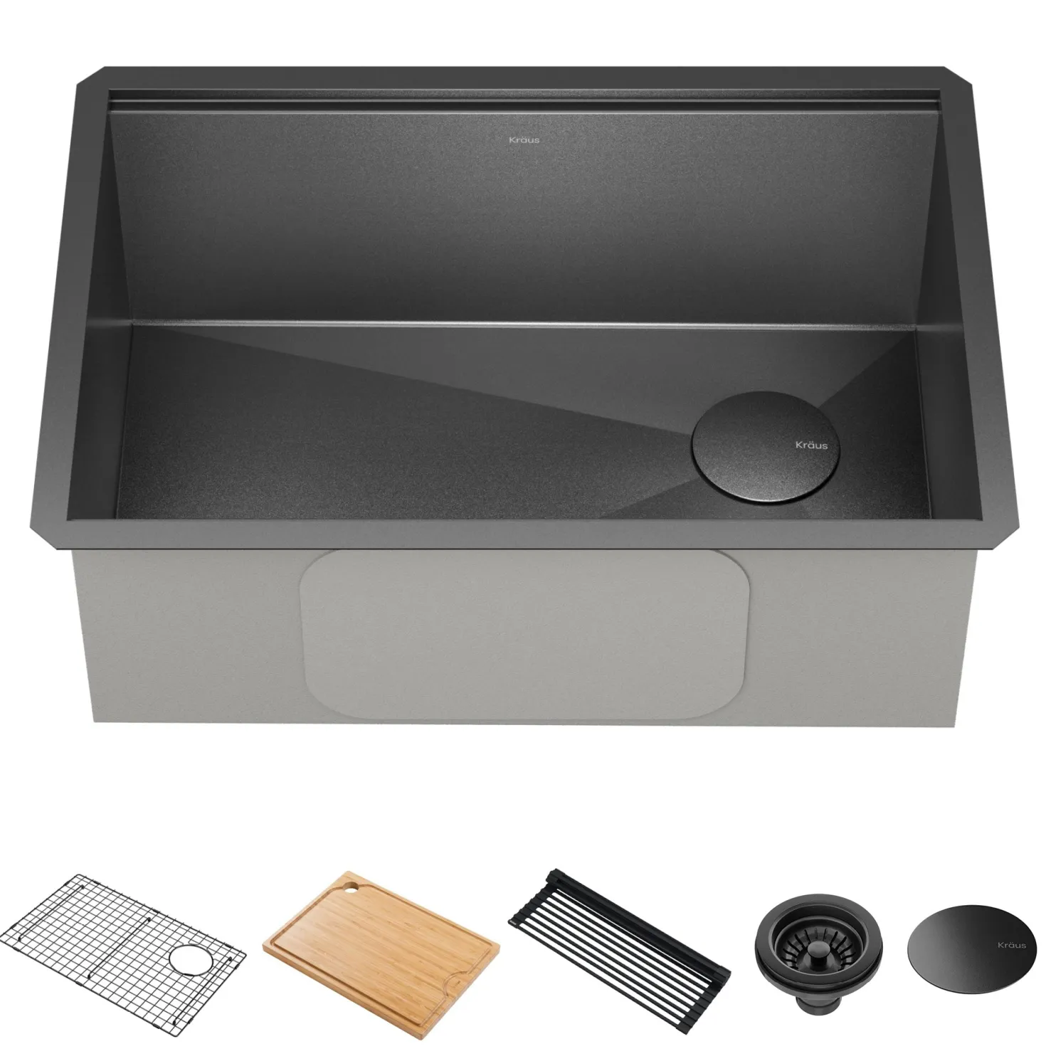 KRAUS Kore Workstation 27" Undermount 16 Gauge Single Bowl Kitchen Sink in PVD Gunmetal