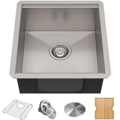 KRAUS Kore Workstation 17" Undermount 16 Gauge Single Bowl Stainless Steel Bar Sink with Accessories