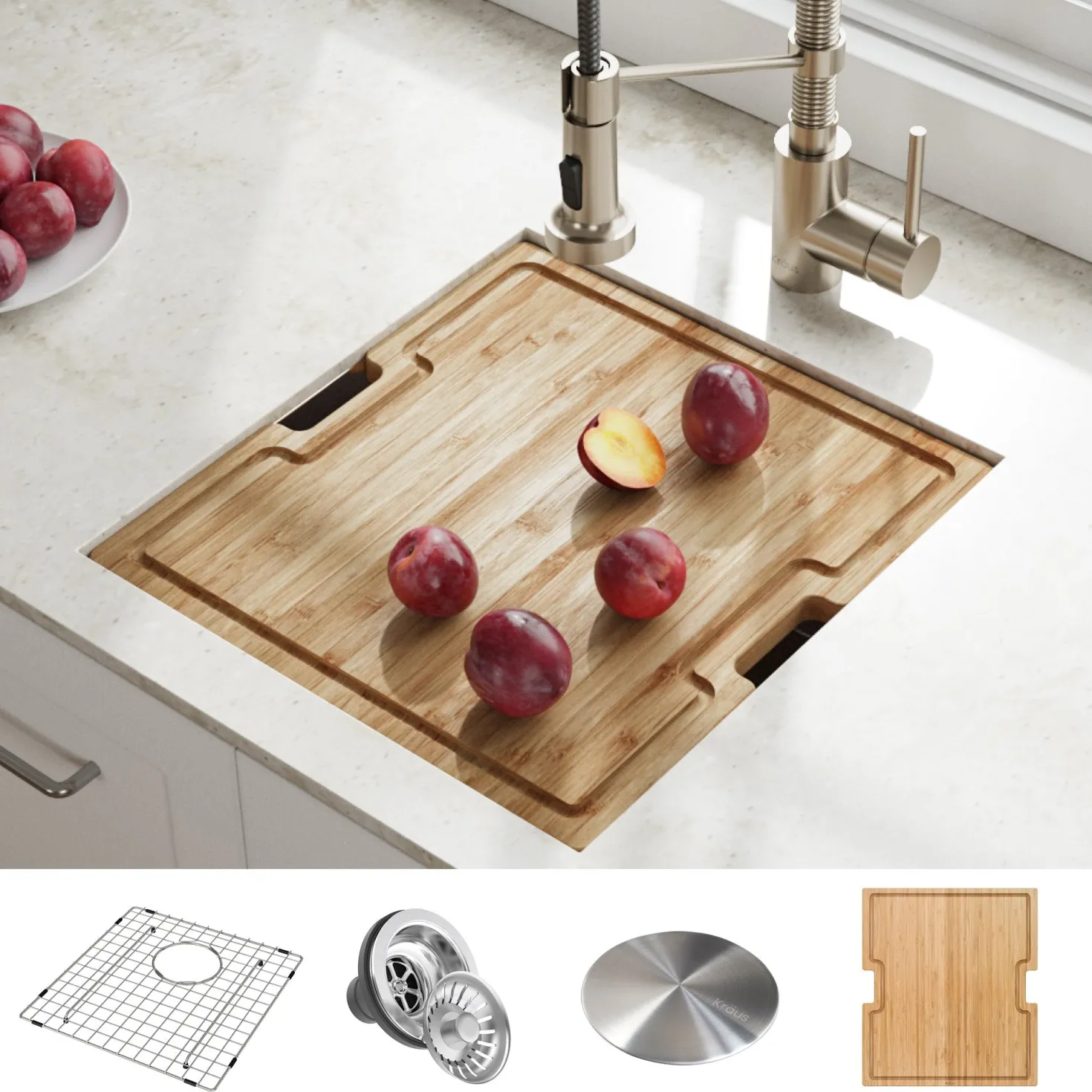 KRAUS Kore Workstation 17" Undermount 16 Gauge Single Bowl Stainless Steel Bar Sink with Accessories
