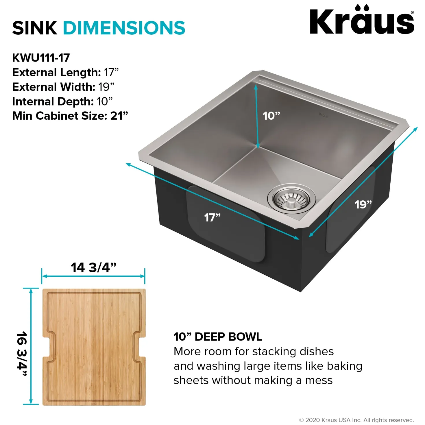 KRAUS Kore Workstation 17" Undermount 16 Gauge Single Bowl Stainless Steel Bar Sink with Accessories