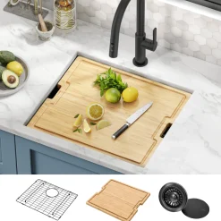 KRAUS Kore Workstation 21" Undermount 16 Gauge Bar or Kitchen Sink in PVD Gunmetal