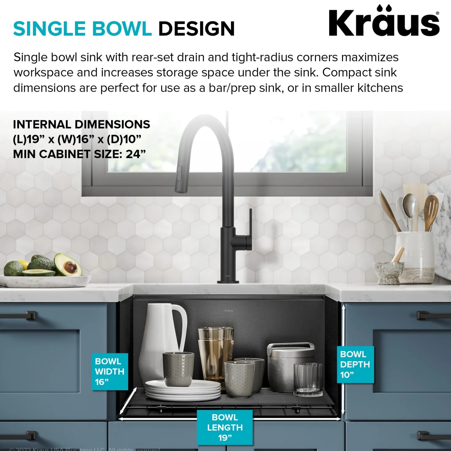 KRAUS Kore Workstation 21" Undermount 16 Gauge Bar or Kitchen Sink in PVD Gunmetal