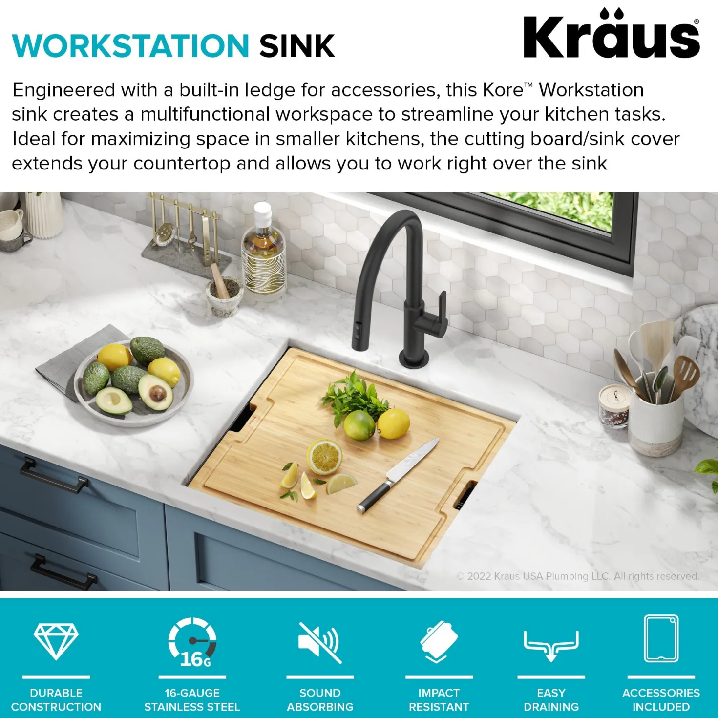 KRAUS Kore Workstation 21" Undermount 16 Gauge Bar or Kitchen Sink in PVD Gunmetal