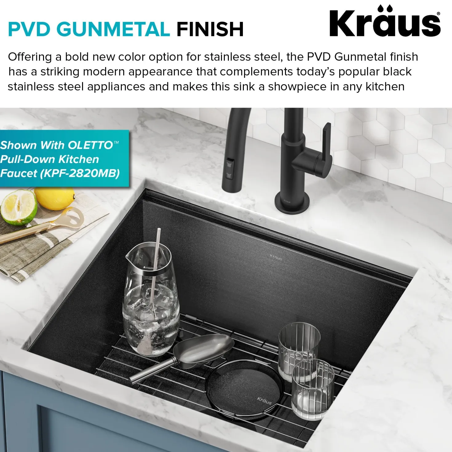 KRAUS Kore Workstation 21" Undermount 16 Gauge Bar or Kitchen Sink in PVD Gunmetal