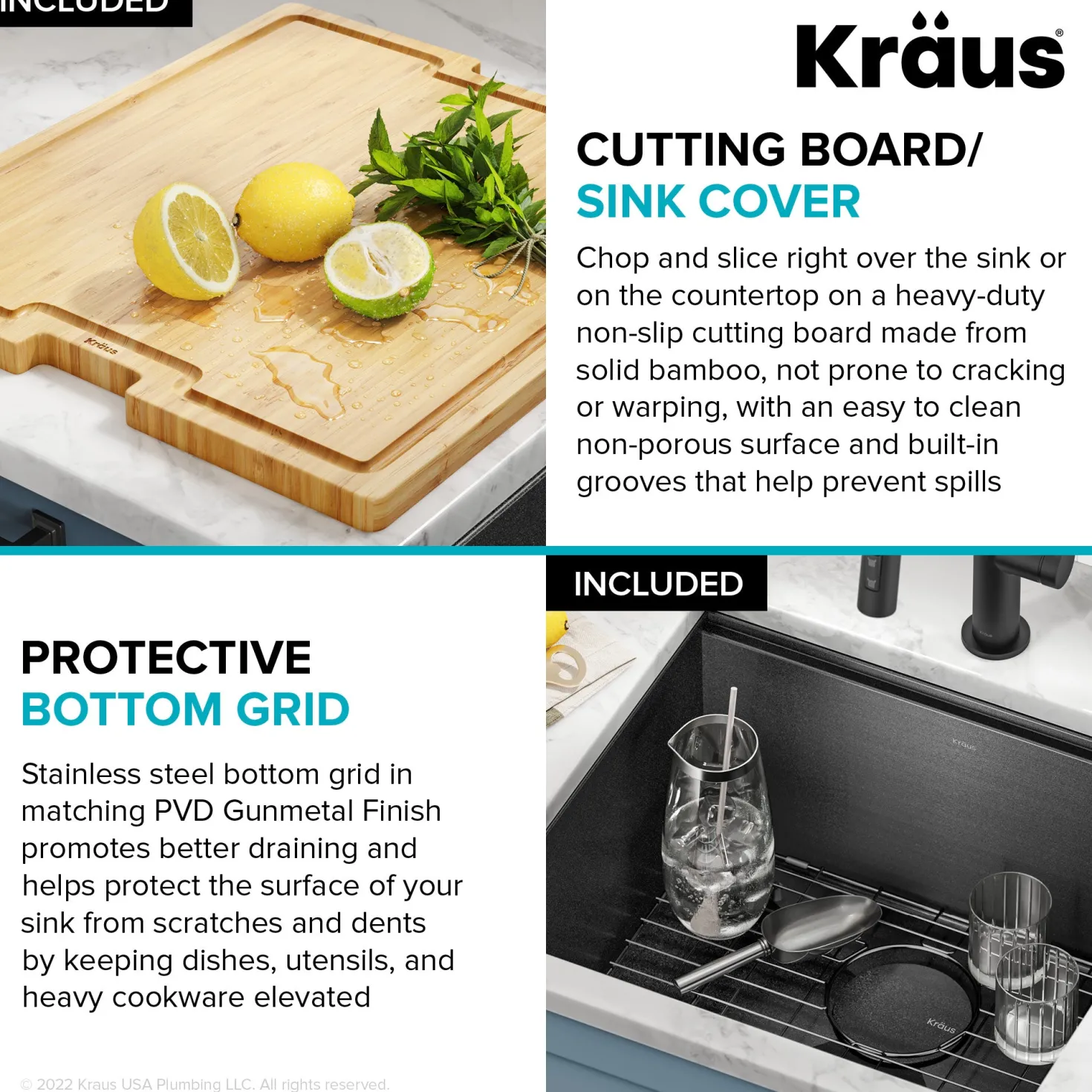 KRAUS Kore Workstation 21" Undermount 16 Gauge Bar or Kitchen Sink in PVD Gunmetal