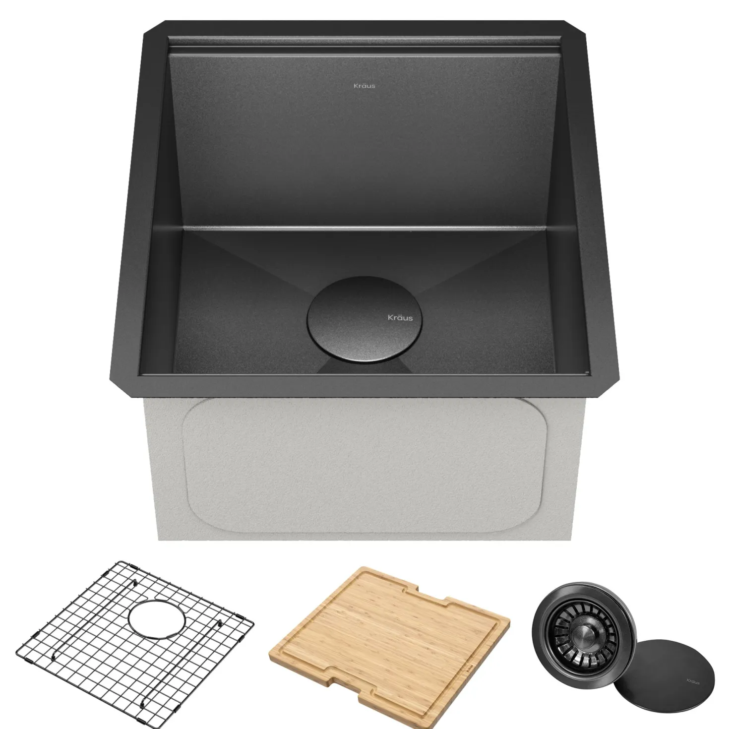 KRAUS Kore Workstation 17" Undermount 16 Gauge Bar or Prep Sink in PVD Gunmetal
