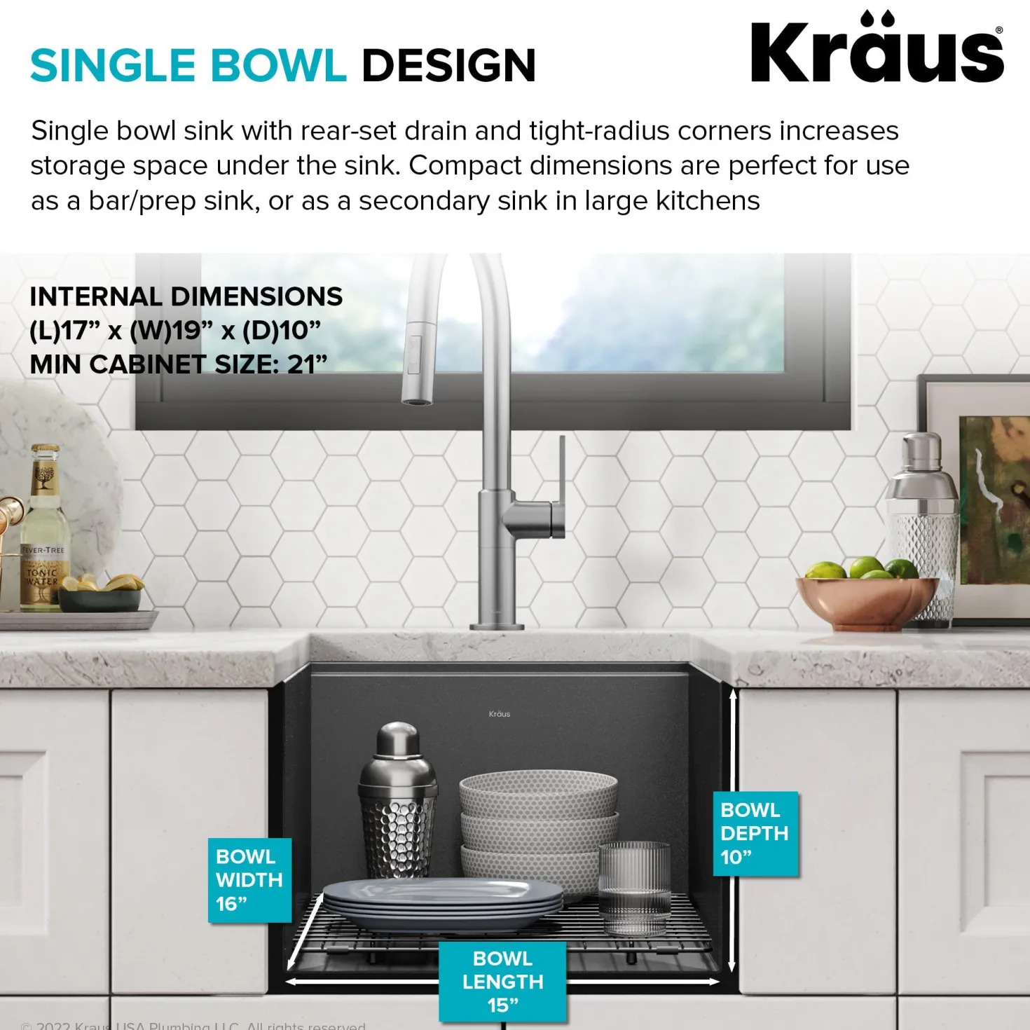 KRAUS Kore Workstation 17" Undermount 16 Gauge Bar or Prep Sink in PVD Gunmetal