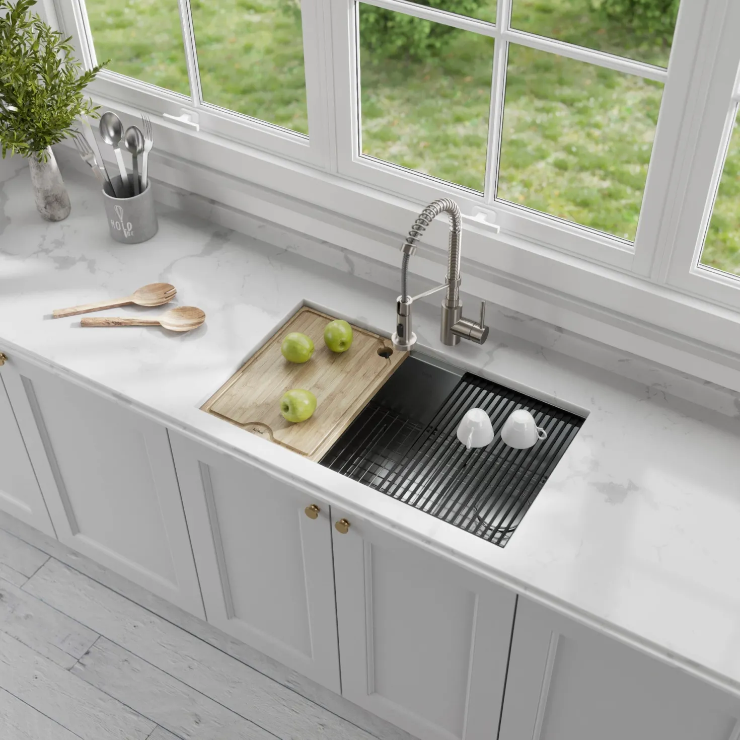 KRAUS Kore Workstation 32" Undermount 16 Gauge Single Bowl Stainless Steel Kitchen Sink with Accessories