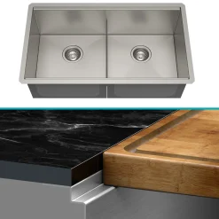 KRAUS Kore Workstation 33" Undermount 16 Gauge Double Bowl Stainless Steel Kitchen Sink with Accessories