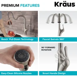 KRAUS Merlin Single Handle Pull-Down Kitchen Faucet in Spot Free Stainless Steel