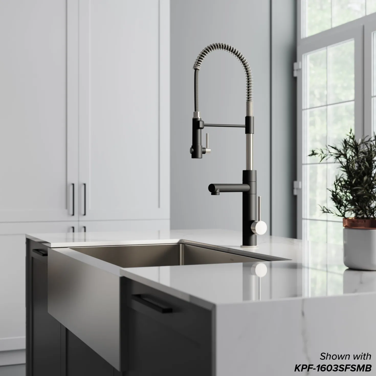 KRAUS 33" Modern Flat Front Farmhouse Stainless Steel Kitchen Sink with Off Center Drain