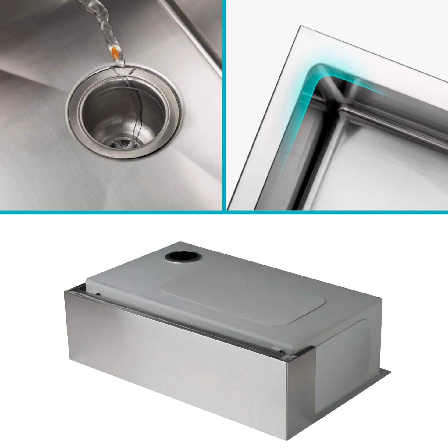 KRAUS 33" Modern Flat Front Farmhouse Stainless Steel Kitchen Sink with Off Center Drain