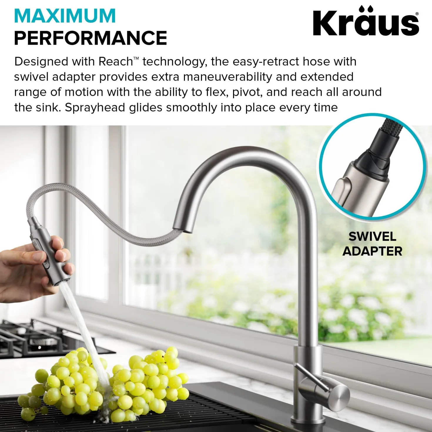 KRAUS New Oletto Contemporary Single Handle Pull Down Kitchen Faucet in Chrome