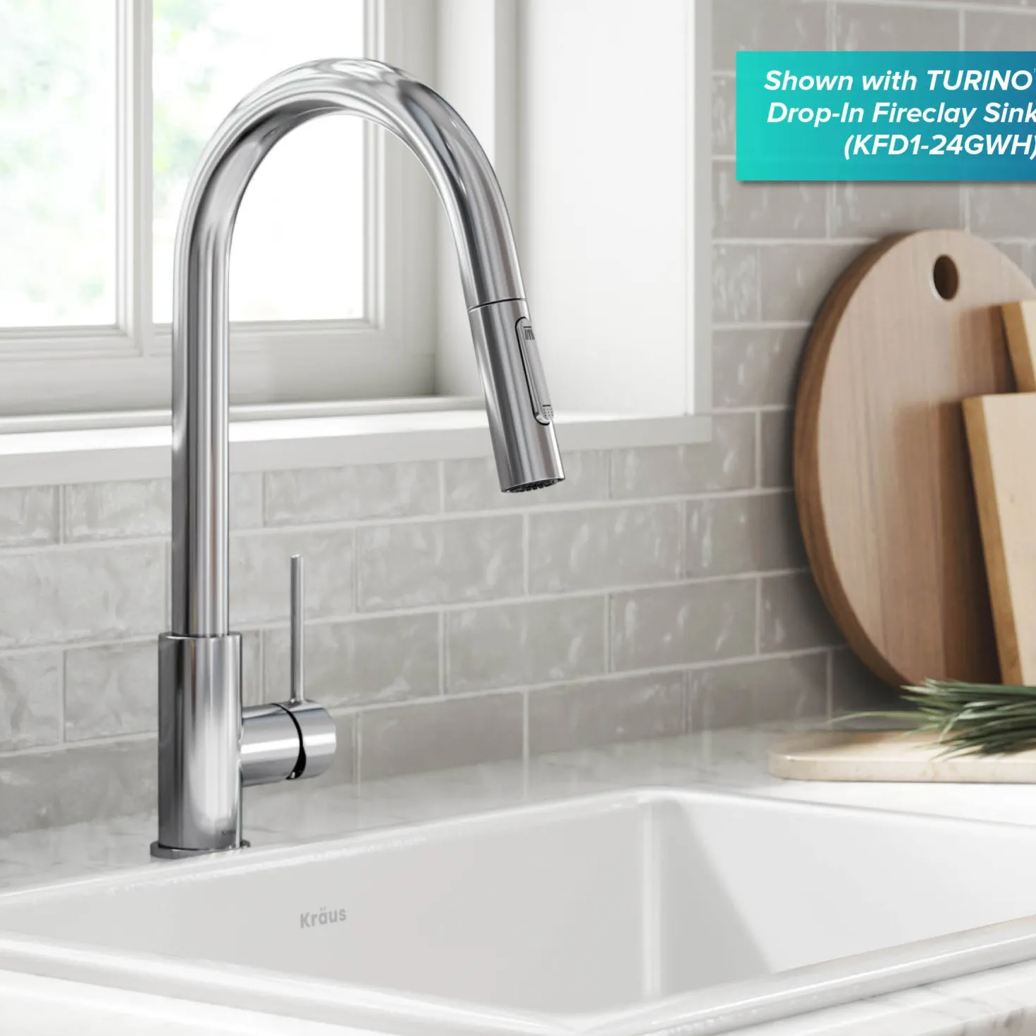 KRAUS New Oletto Contemporary Single Handle Pull Down Kitchen Faucet in Chrome