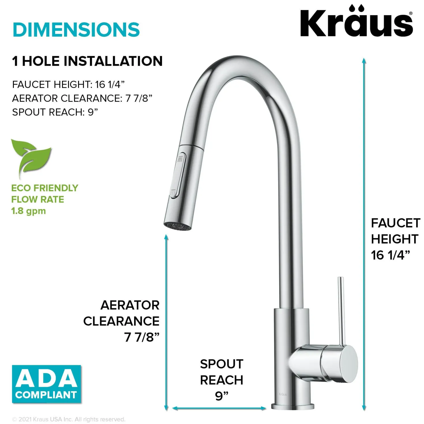 KRAUS New Oletto Contemporary Single Handle Pull Down Kitchen Faucet in Chrome