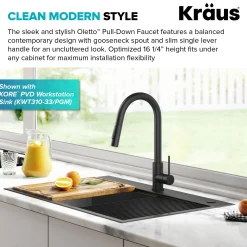 KRAUS New Oletto Contemporary Single Handle Pull Down Kitchen Faucet in Matte Black