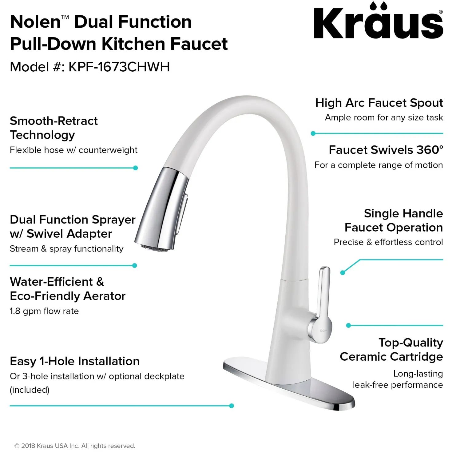KRAUS Nolen Dual Function Pull-Down Kitchen Faucet in Chrome/White