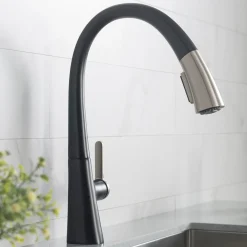 KRAUS Nolen Dual Function Pull-Down Kitchen Faucet in Spot Free Stainless Steel/Matte Black