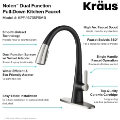 KRAUS Nolen Dual Function Pull-Down Kitchen Faucet in Spot Free Stainless Steel/Matte Black