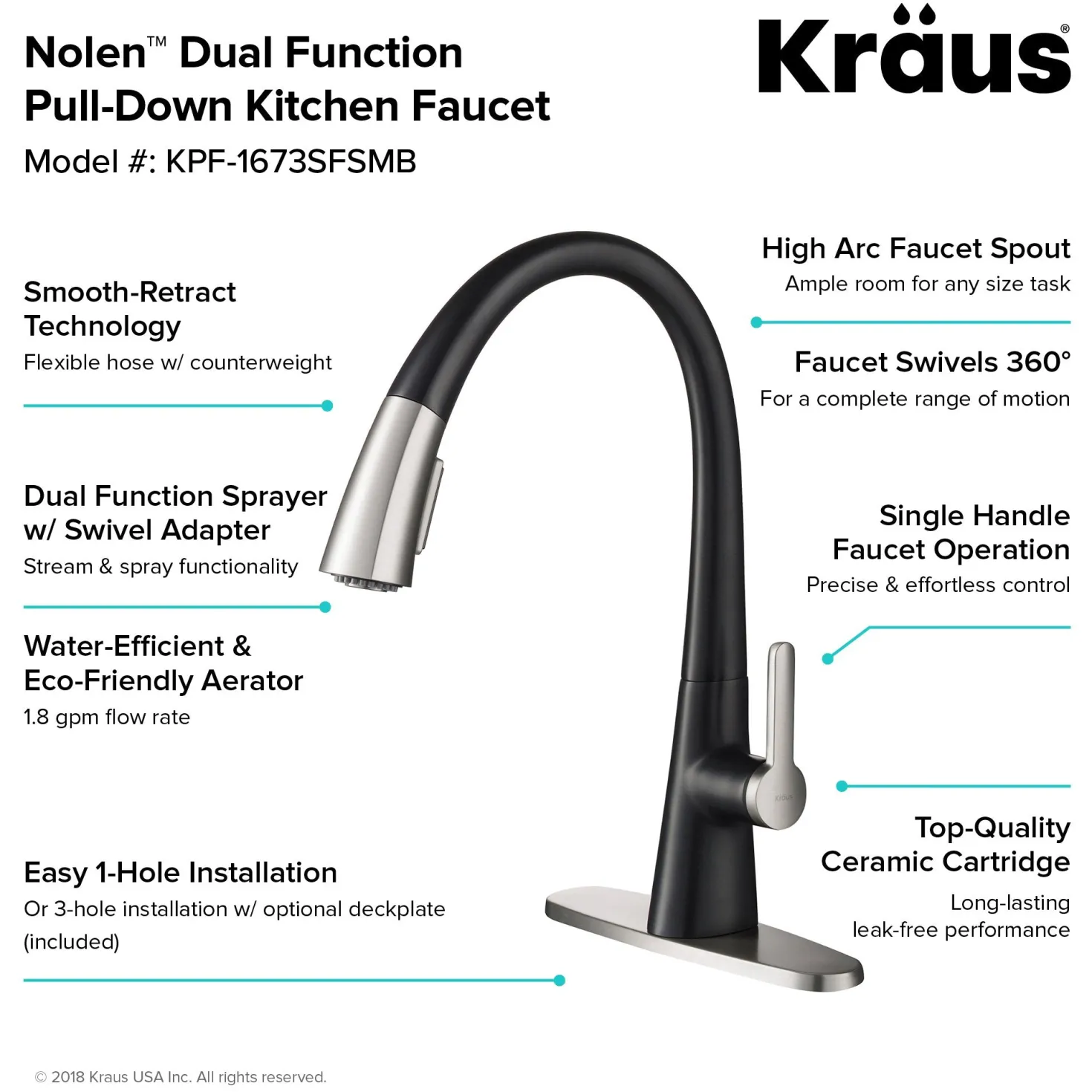 KRAUS Nolen Dual Function Pull-Down Kitchen Faucet in Spot Free Stainless Steel/Matte Black