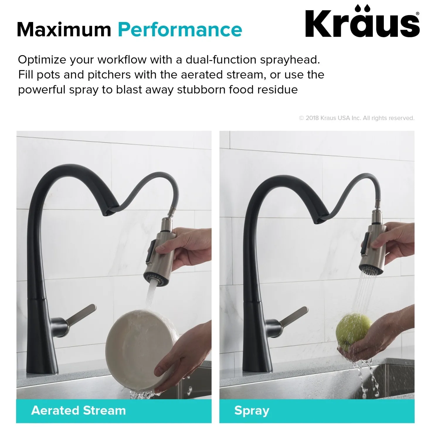 KRAUS Nolen Dual Function Pull-Down Kitchen Faucet in Spot Free Stainless Steel/Matte Black