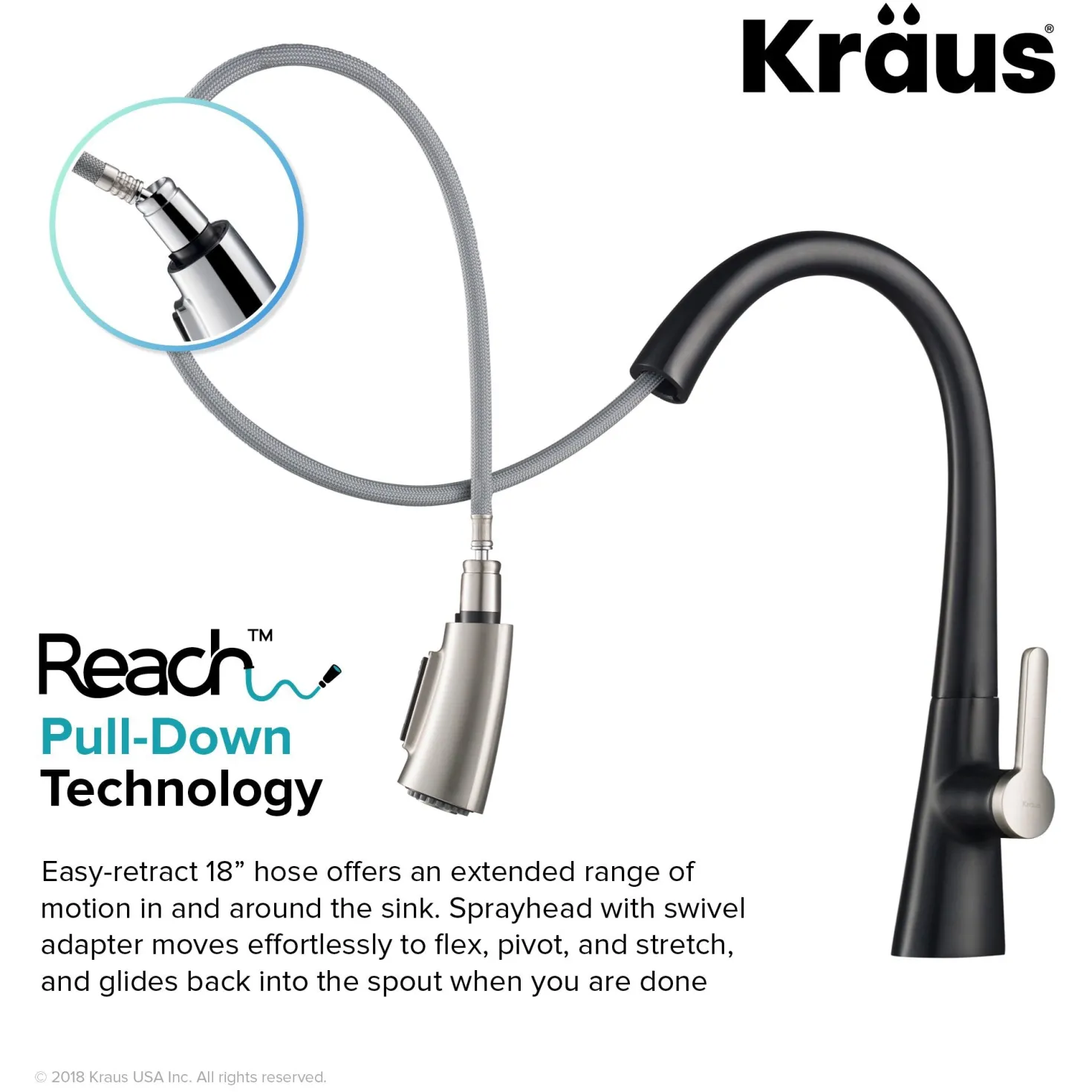KRAUS Nolen Dual Function Pull-Down Kitchen Faucet in Spot Free Stainless Steel/Matte Black