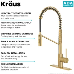 KRAUS Oletto Commercial Style Pull-Down Single Handle Kitchen Faucet in Brushed Brass
