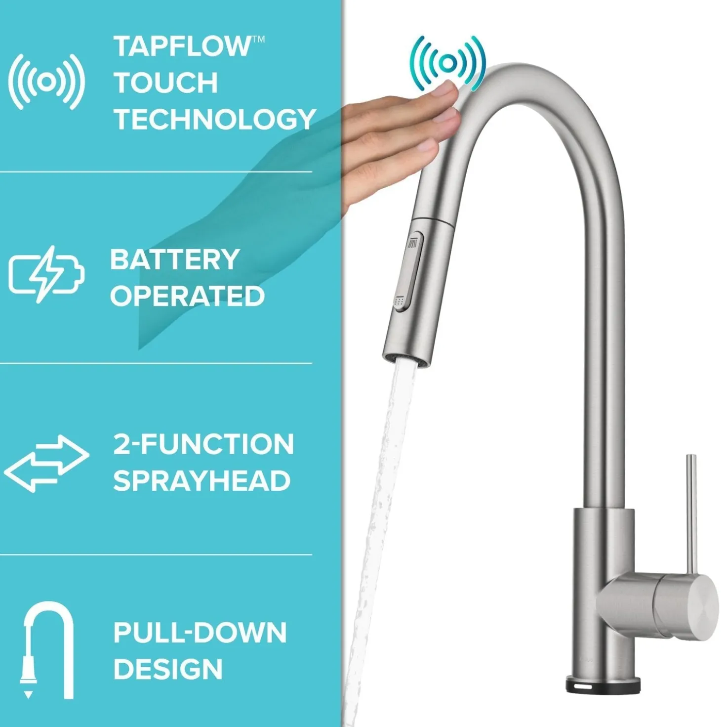 KRAUS Oletto Contemporary Single-Handle Touch Activated with Pull Down Sprayer in Spot Free Stainless Steel
