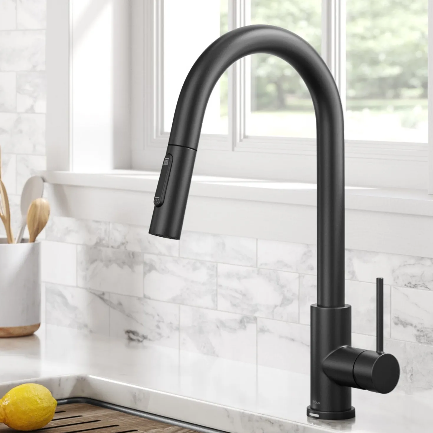 KRAUS Oletto Contemporary Single-Handle Touch Activated with Pull Down Sprayer in Matte Black