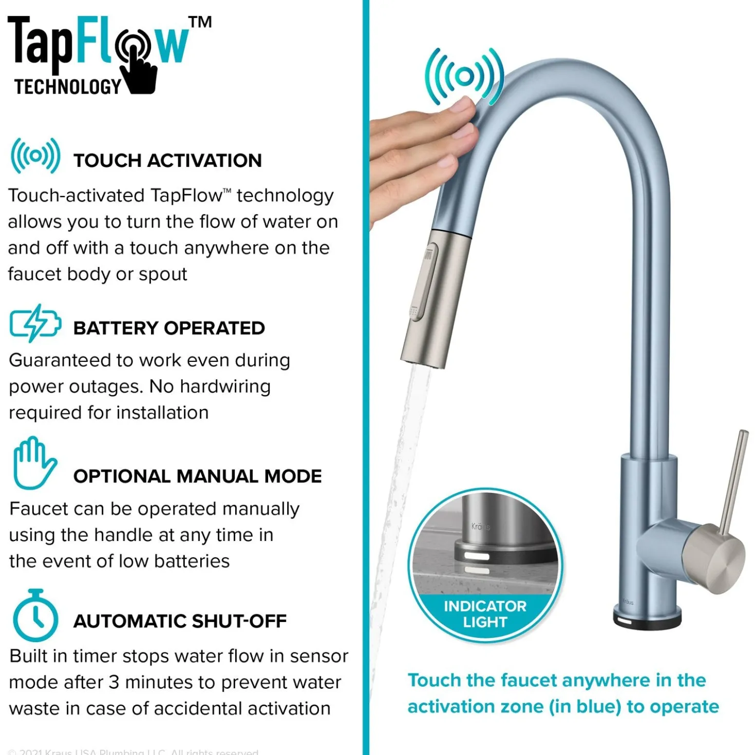 KRAUS Oletto Contemporary Single-Handle Touch Activated with Pull Down Sprayer in Chrome