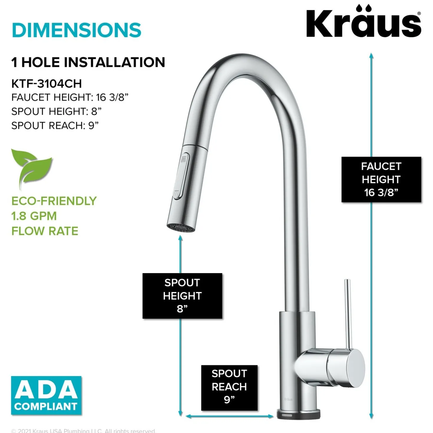 KRAUS Oletto Contemporary Single-Handle Touch Activated with Pull Down Sprayer in Chrome