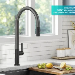 KRAUS Oletto High-Arc Matte Black & Black Stainless Steel Pull-Down Kitchen Faucet
