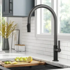 KRAUS Oletto High-Arc Matte Black & Black Stainless Steel Pull-Down Kitchen Faucet