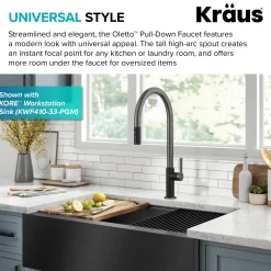 KRAUS Oletto High-Arc Matte Black & Black Stainless Steel Pull-Down Kitchen Faucet
