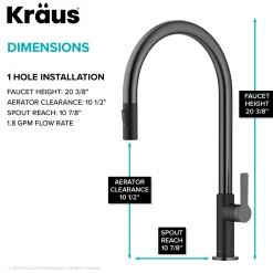 KRAUS Oletto High-Arc Matte Black & Black Stainless Steel Pull-Down Kitchen Faucet