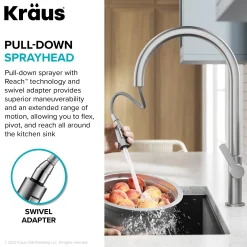 KRAUS Oletto High-Arc Matte Black & Black Stainless Steel Pull-Down Kitchen Faucet