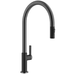 KRAUS Oletto High-Arc Matte Black & Black Stainless Steel Pull-Down Kitchen Faucet