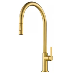 KRAUS Oletto High-Arc Single Handle Pull-Down Kitchen Faucet in Brushed Brass