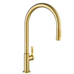 KRAUS Oletto High-Arc Single Handle Pull-Down Kitchen Faucet in Brushed Brass