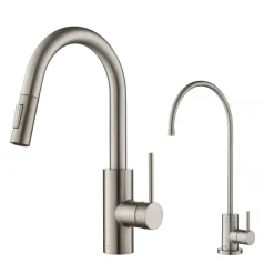 KRAUS Oletto Pull-Down Kitchen Faucet & Purita Water Filter Faucet in Spot Free Stainless Steel