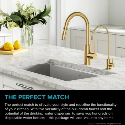 KRAUS Oletto Pull-Down Kitchen Faucet & Purita Water Filter Faucet in Brushed Brass