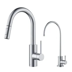 KRAUS Oletto Pull-Down Kitchen Faucet & Purita Water Filter Faucet in Chrome