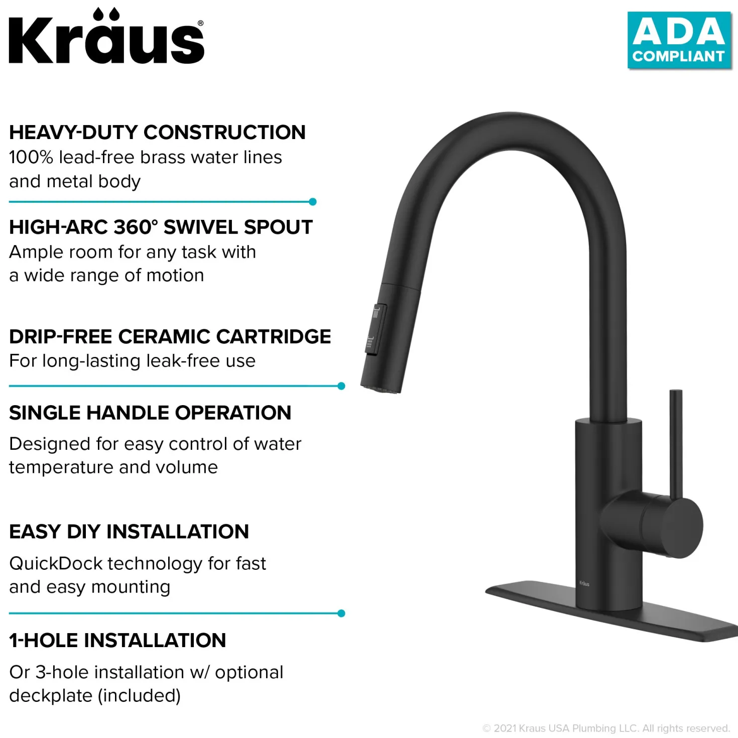 KRAUS Oletto Pull-Down Single Handle Kitchen Faucet in Matte Black