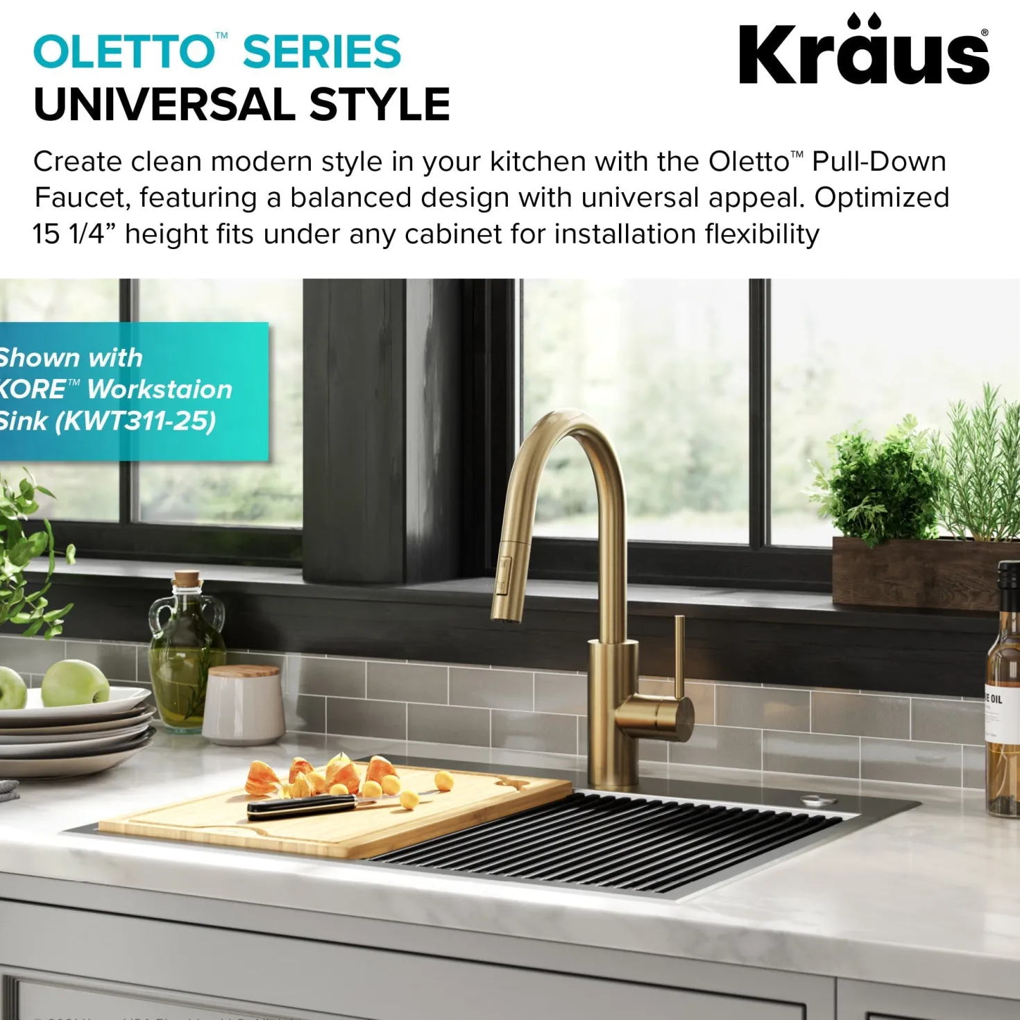 KRAUS Oletto Pull-Down Single Handle Kitchen Faucet in Spot Free Antique Champagne Bronze