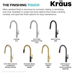 KRAUS Oletto Single Handle Brushed Brass & Matte Black Pull-Down Kitchen Faucet