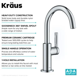 KRAUS Oletto Single Handle Chrome Kitchen Bar Faucet