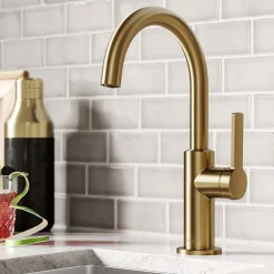 KRAUS Oletto Single Handle Kitchen Bar Faucet in Brushed Brass