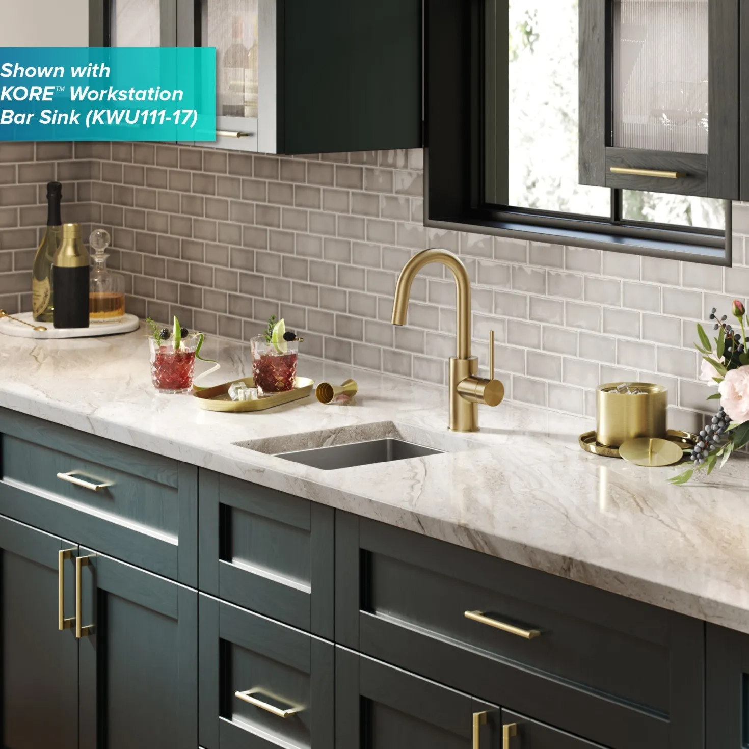 KRAUS Oletto Single Handle Kitchen Bar Faucet in Spot Free Antique Champagne Bronze
