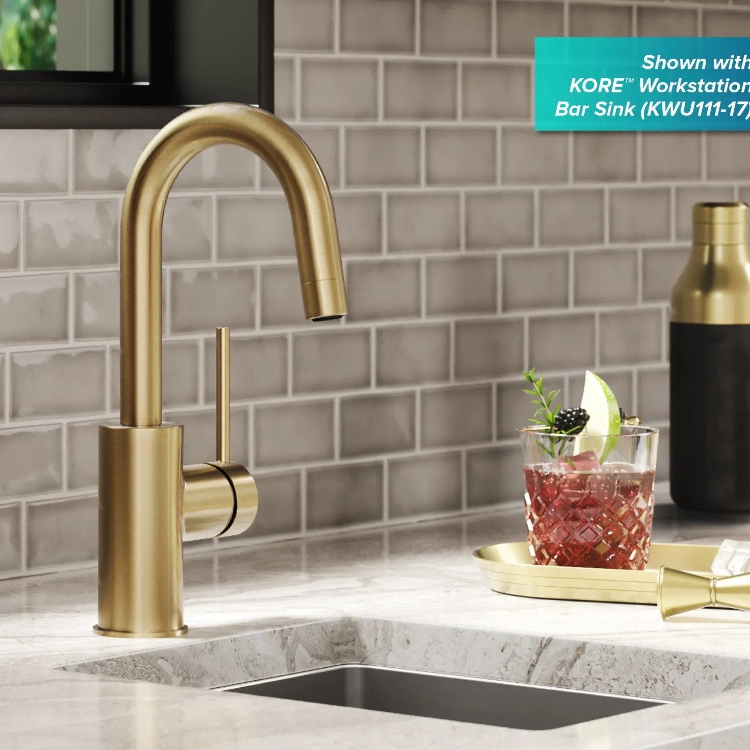 KRAUS Oletto Single Handle Kitchen Bar Faucet in Spot Free Antique Champagne Bronze
