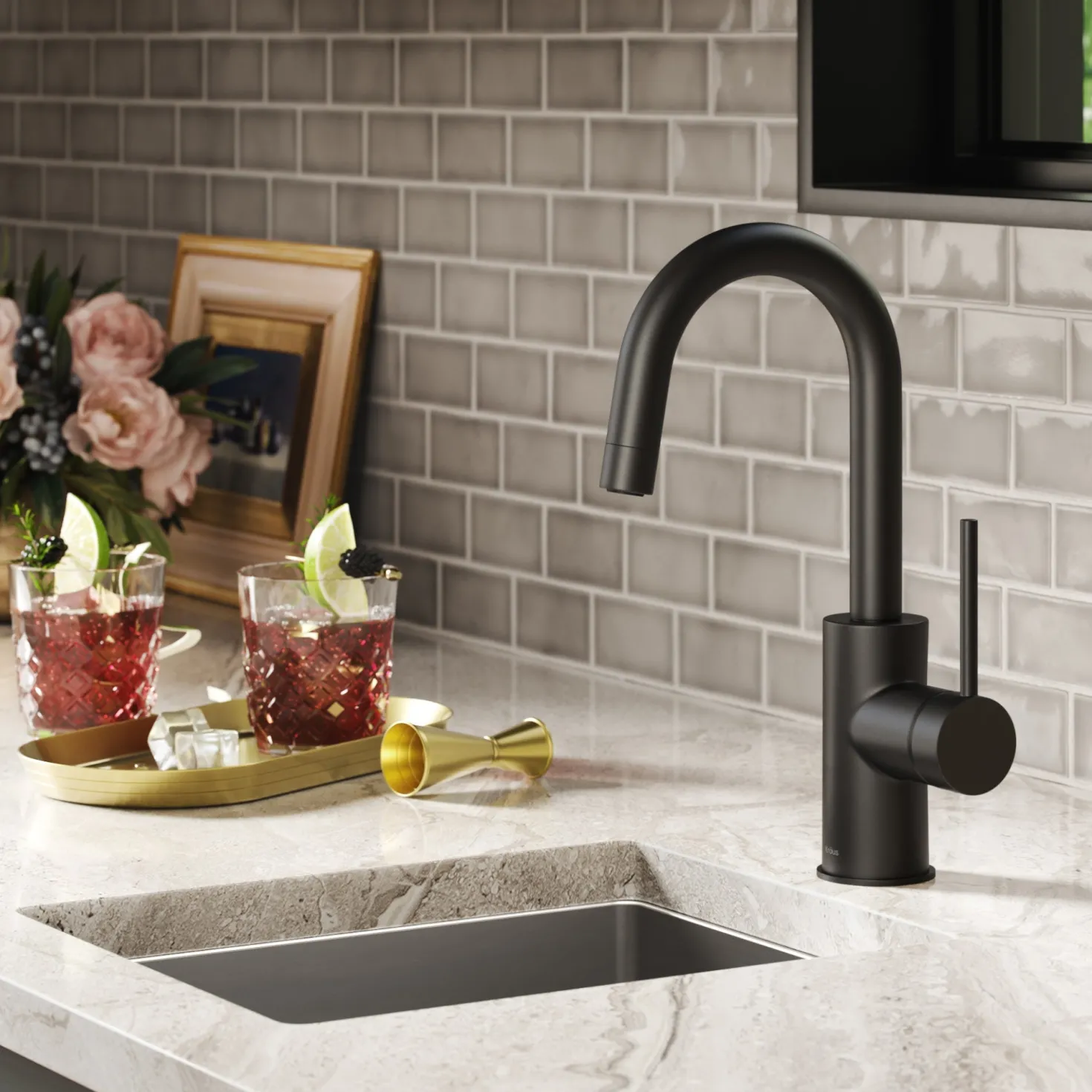 KRAUS Oletto Single Handle Kitchen Bar Faucet in Matte Black